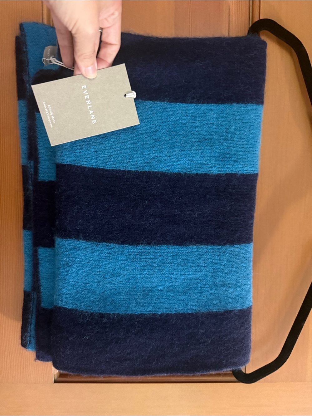 Everlane Teal and Navy Wide-Striped Scarf